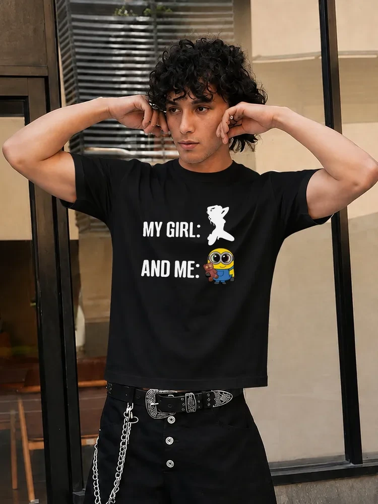 Карточка NAPRIKOLE: My girl / And me на чёрной футболке