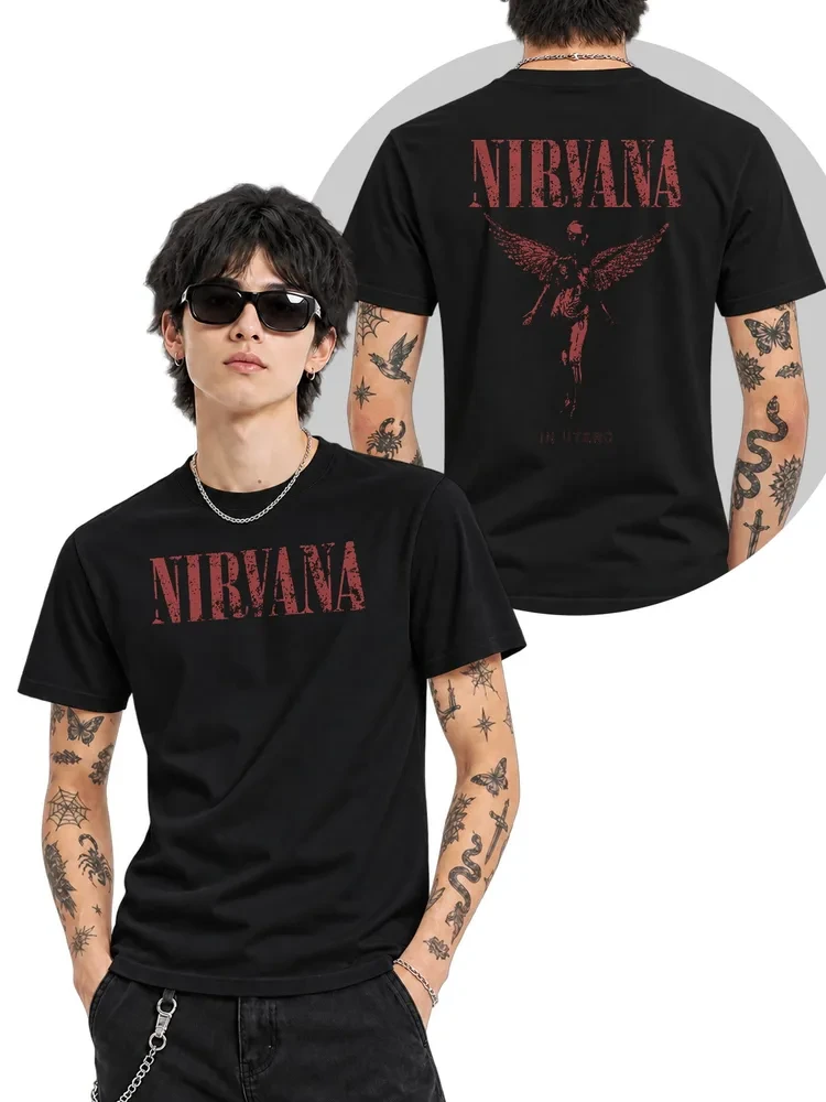 Карточка NAPRIKOLE: Nirvana / красный на чёрной футболке